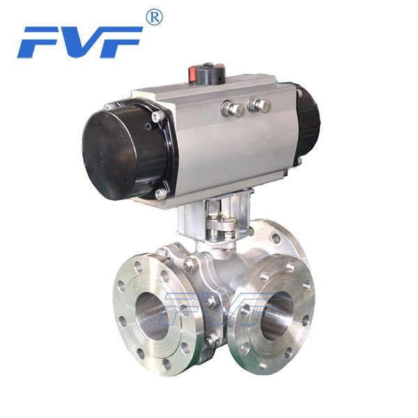 Pneumatic 3 Way Ball Valve With Flange Connection