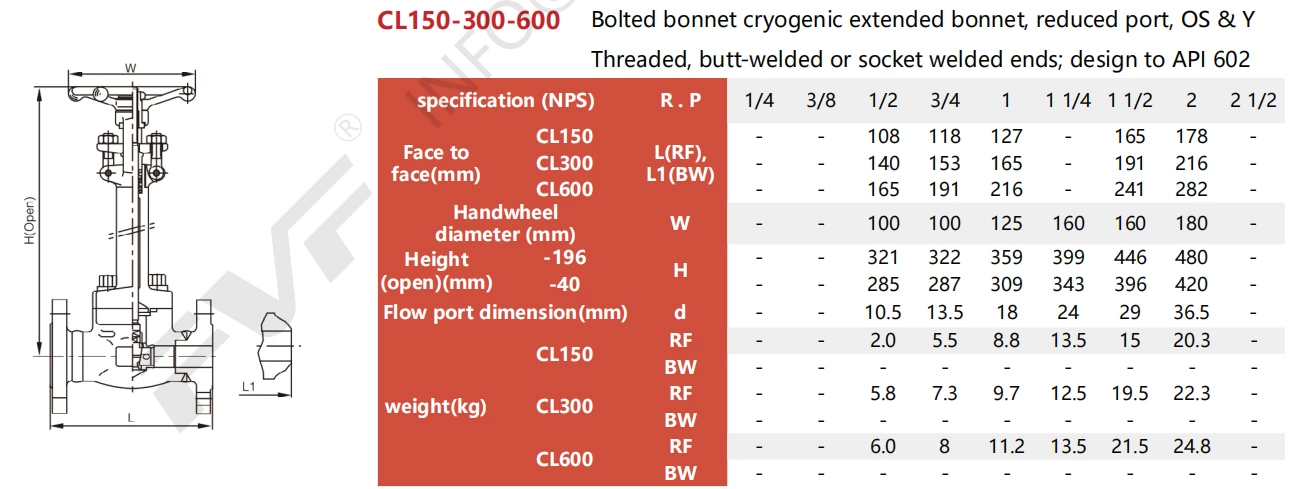 APl 602 Forged Steel Cryogenic Gate  Valve Class 1500